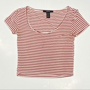 Red and white stripped scoop neck crop top